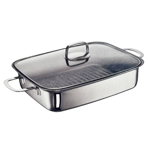 Schulte-Ufer Profi-Function Bräter 33 × 28 cm – Edelstahl mit Glasdeckel, für alle Herdarten