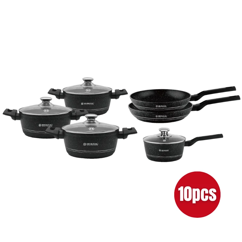 Herzog HR-2626: 10 Pieces Marble Coated Cookware Set minimum Order 32/units